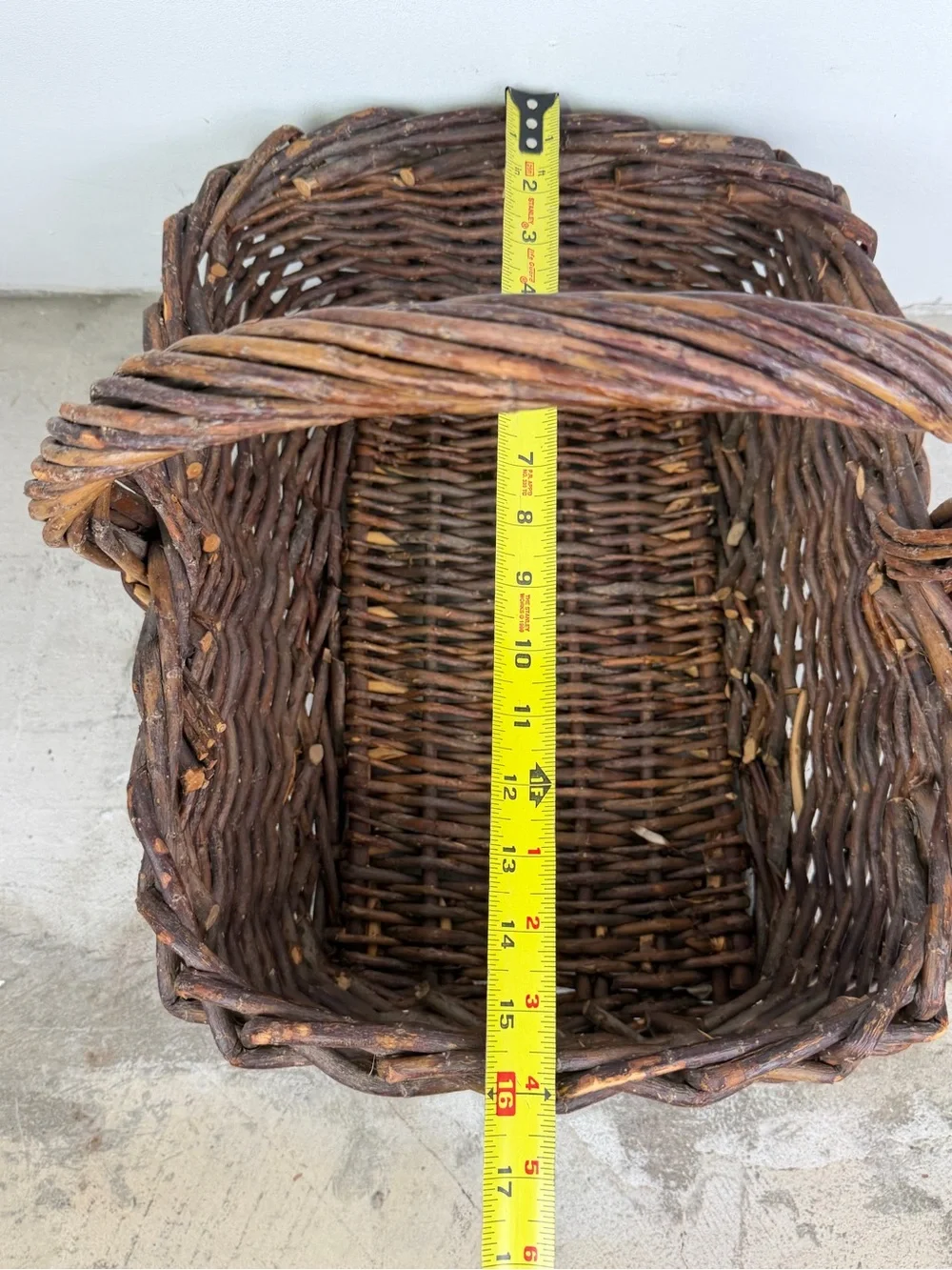 Rustic Grapevine Basket 1980-1990 Handwoven Twig Gathering Basket Farmhouse